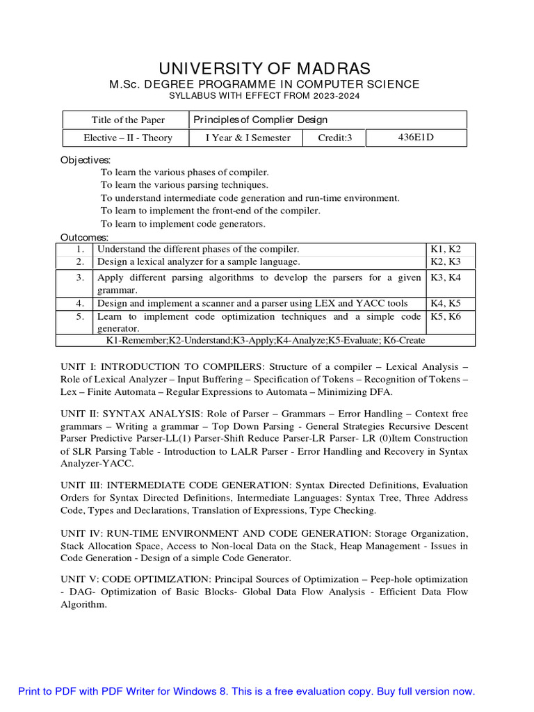 Compiler Design for M.Sc. Students | PDF | Parsing | Compiler