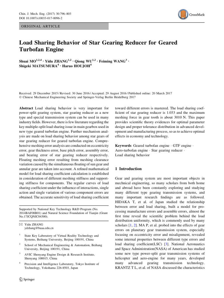 Load sharing behavior of star gearing reducer for geared turbofan