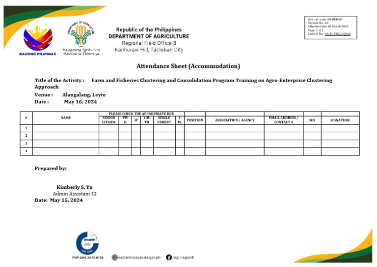 Attendance Sheet for Agro-Enterprise Training | PDF