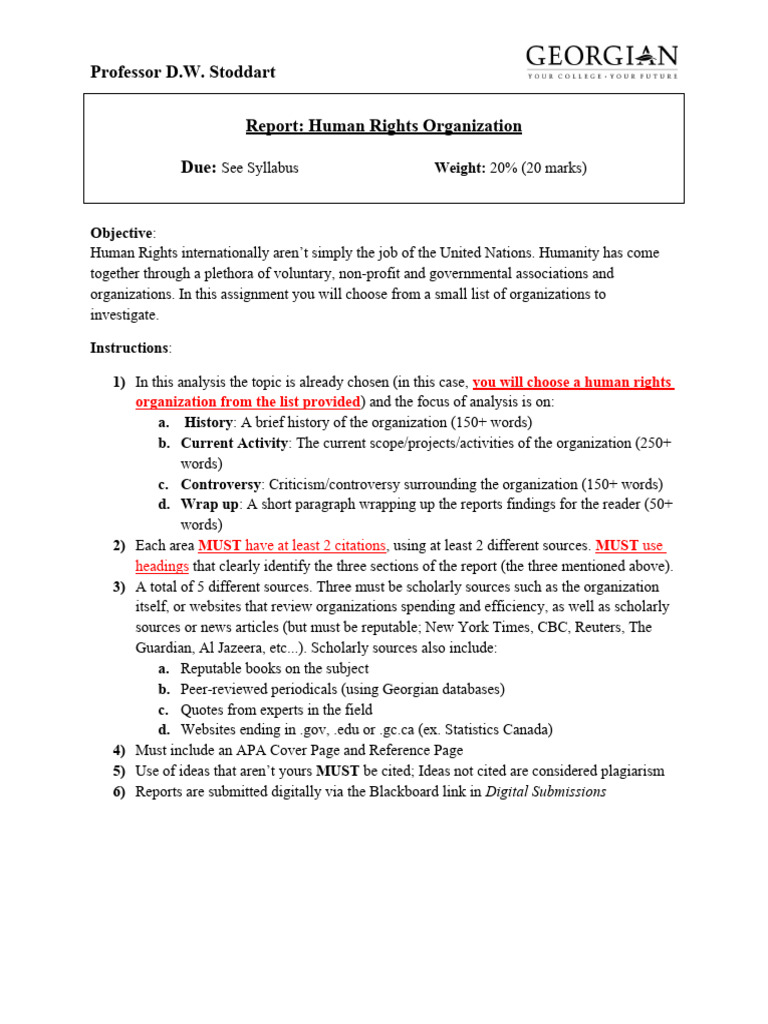 Assignment #2 - GNED 2032 - Report - Human Rights Organization | PDF ...
