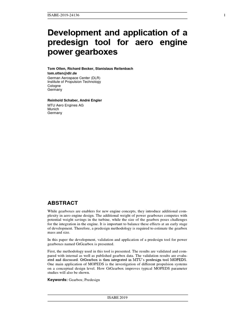 Development and Application of A Predesign Tool For Aero Engine Power ...