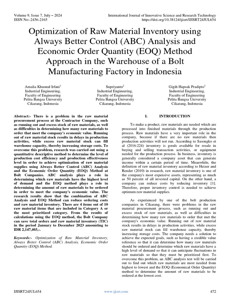 Optimize Raw Material Inventory with ABC & EOQ | PDF | Inventory ...