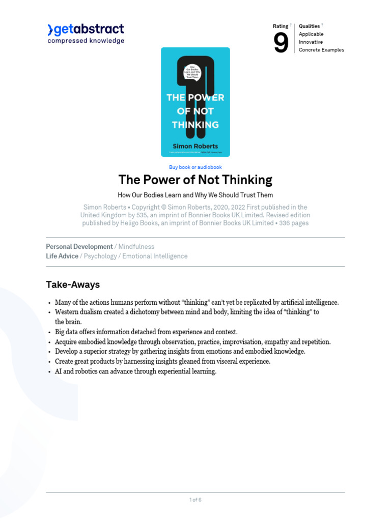 The Power of Not Thinking Explained | PDF | Artificial Intelligence ...