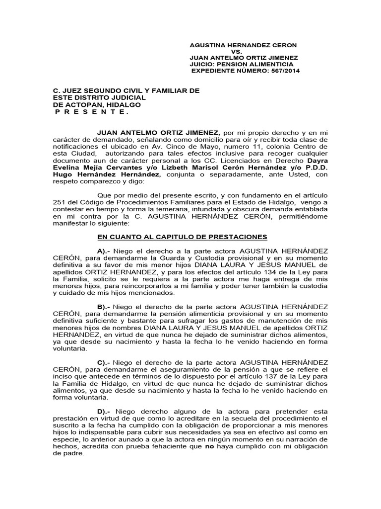 Modelo De Contestacion De Demanda De Divorcio