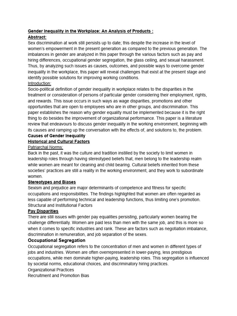 Gender Inequality in The Workplace An Analysis | PDF | Gender ...