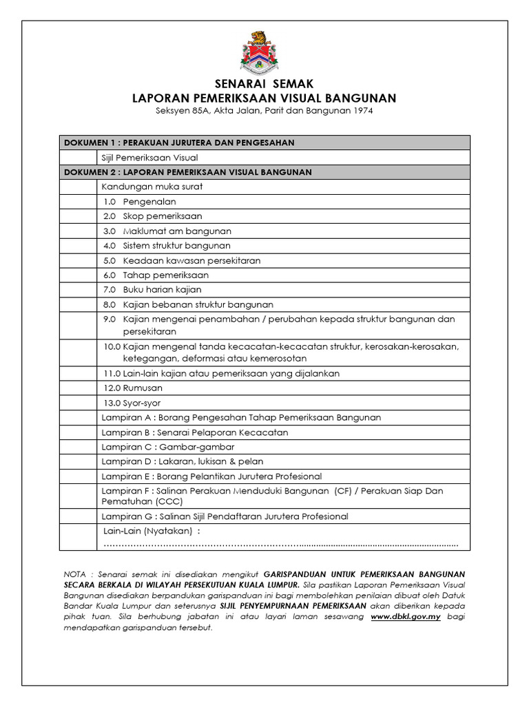 Senarai Semak - Laporan Pemeriksaan Visual 2021 | PDF