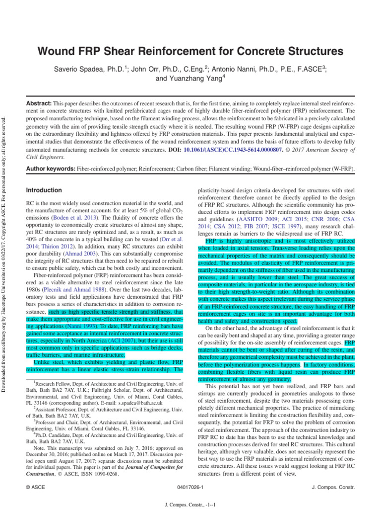 Wound FRP Shear Reinforcement For Concrete Structures | PDF | Fibre ...