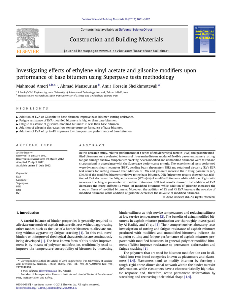EVA and Gilsonite Effects on Bitumen Performance | PDF | Polymers ...