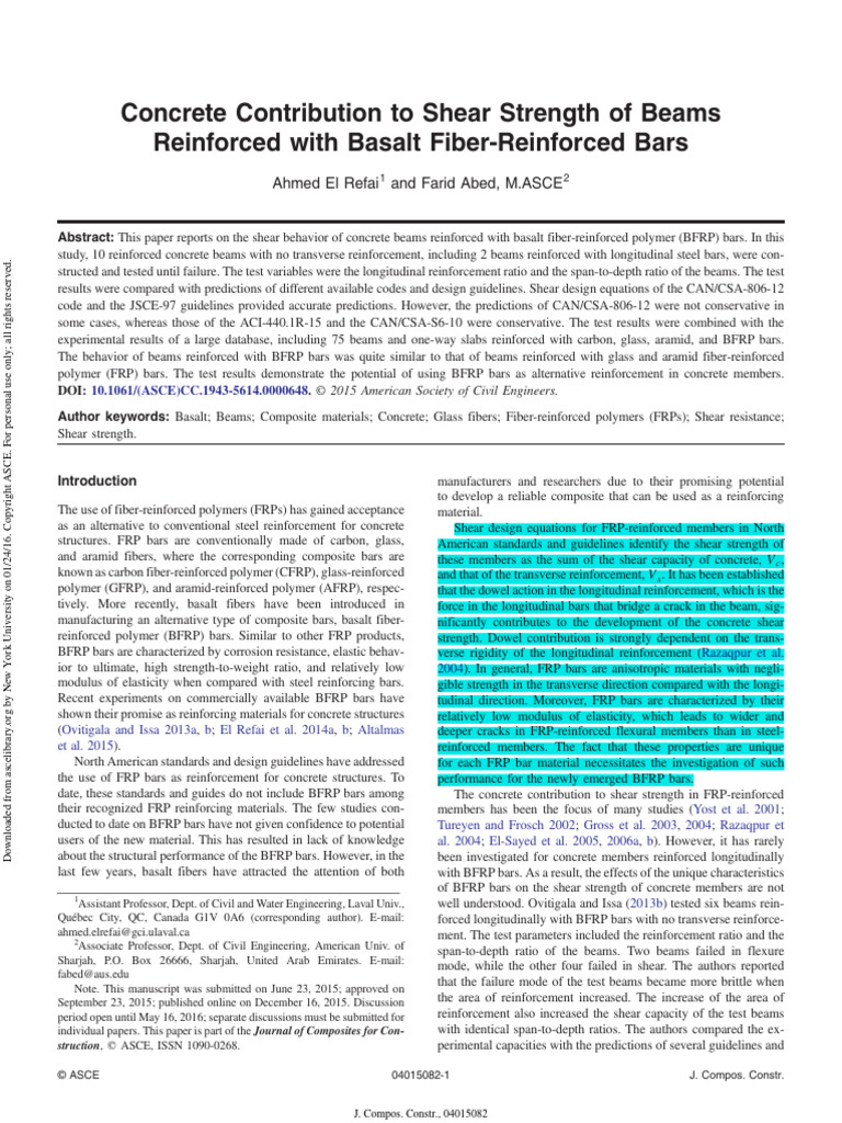 Concrete Contribution To Shear Strength of Beams Reinforced With Basalt ...