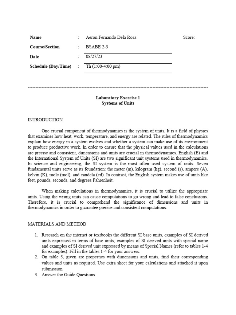 Lab Ex1 | PDF | International System Of Units | Pressure
