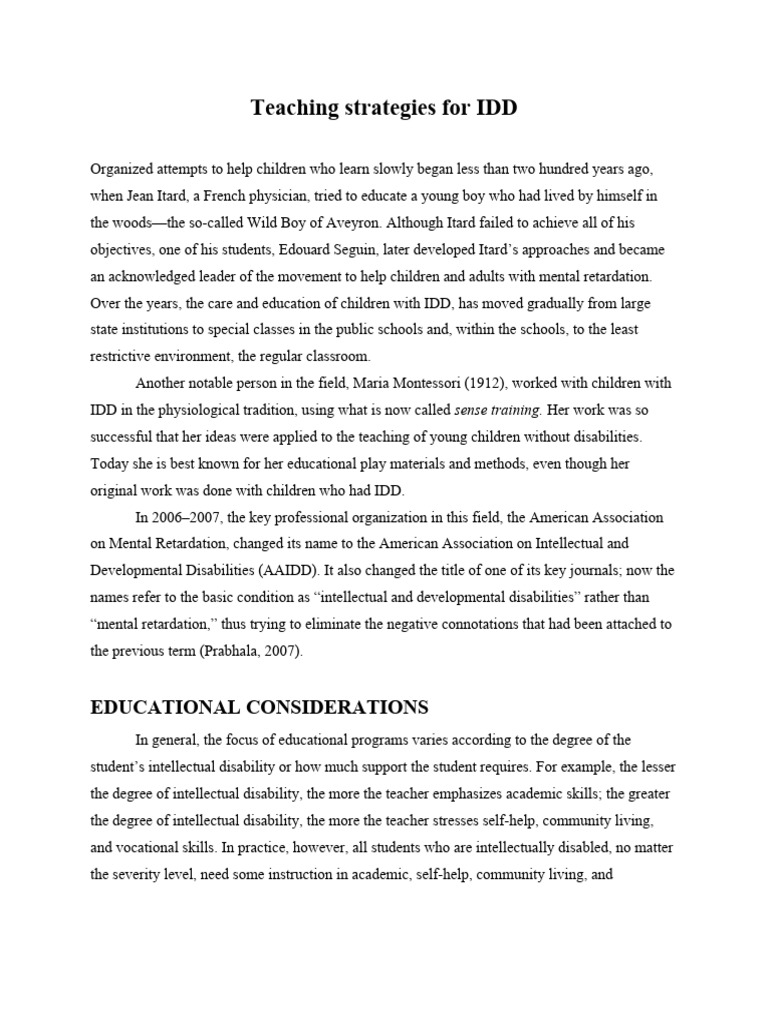Idd T Strategies Pdf Intellectual Disability Teachers