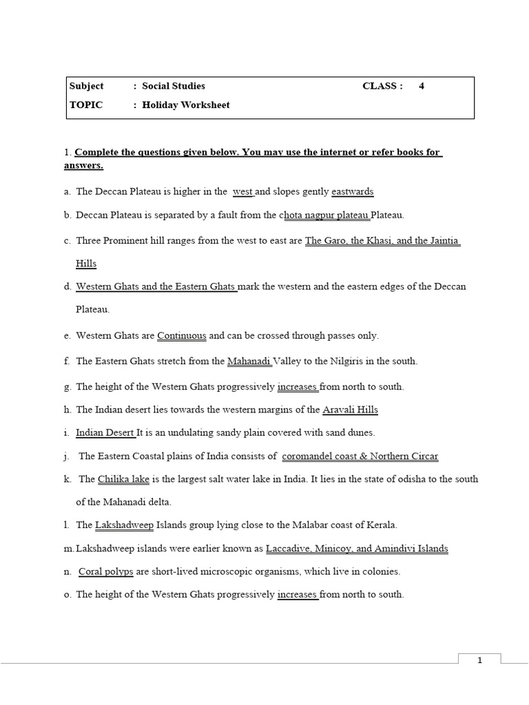 Class 4 - Holiday Homework | PDF | Plate Tectonics | Reef
