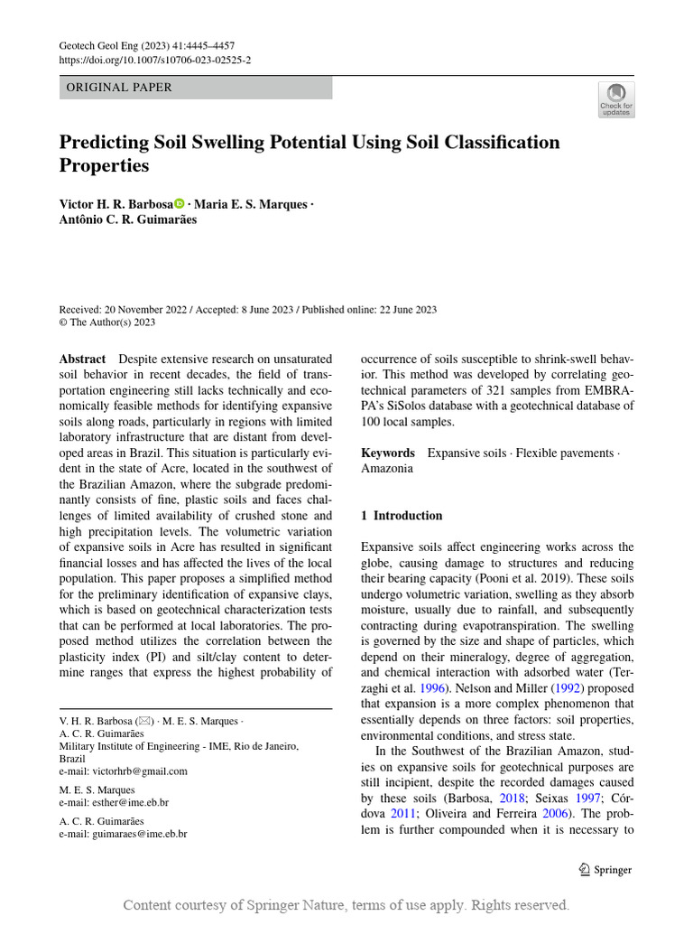 Predicting Soil Swelling Potential Using Soil Clas | PDF | Clay | Soil