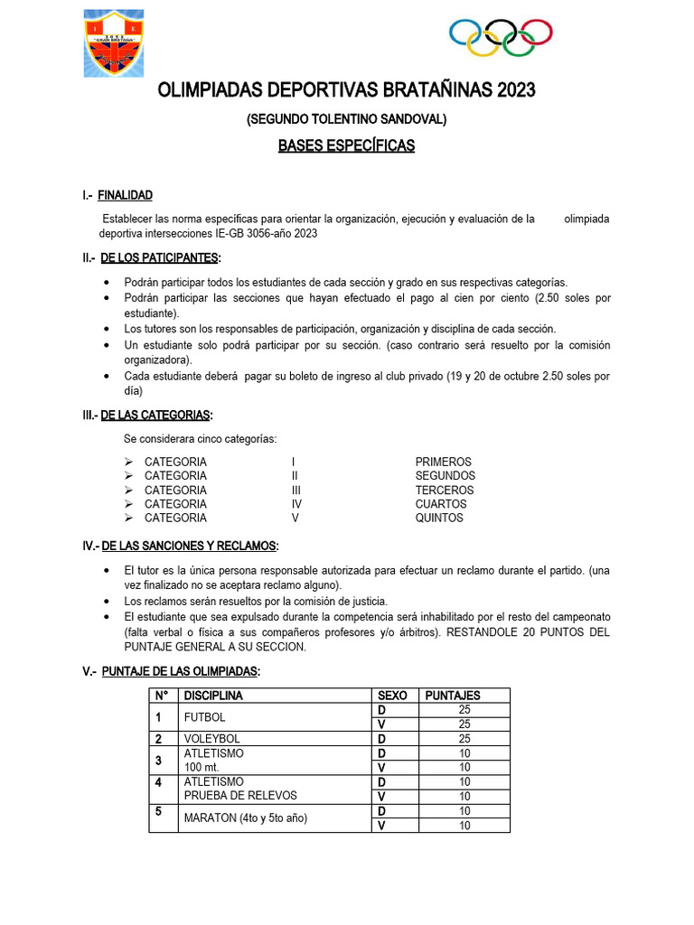 Bases Especificas Olimpiadas GB 2023 | PDF | Deporte del atletismo ...