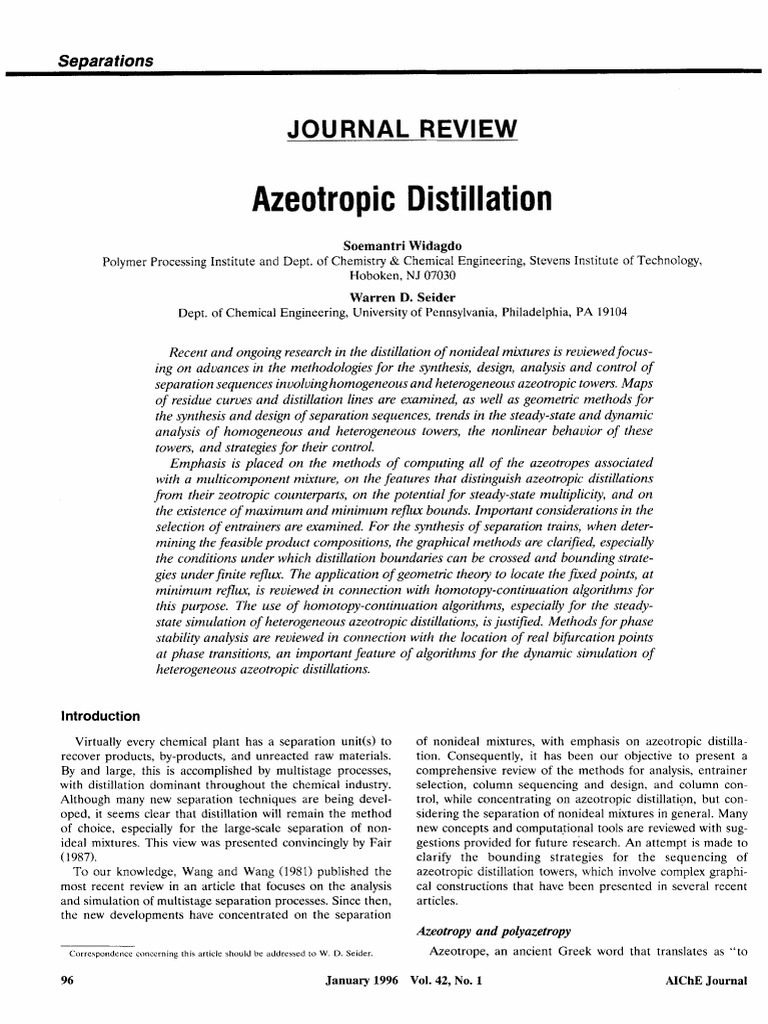 Azeotropic Distillation Advances | PDF | Distillation | Applied And ...