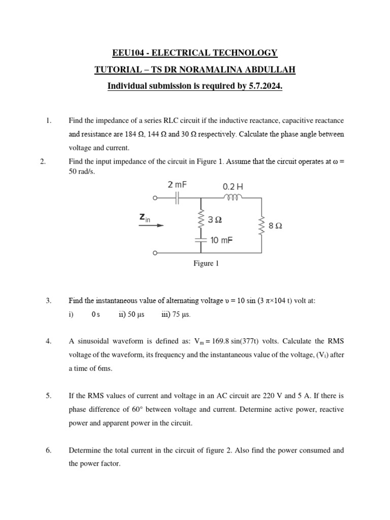 TUTORIAL - Sem 2 - 2023 - 24 - Part DR Amalina | PDF | Ac Power ...