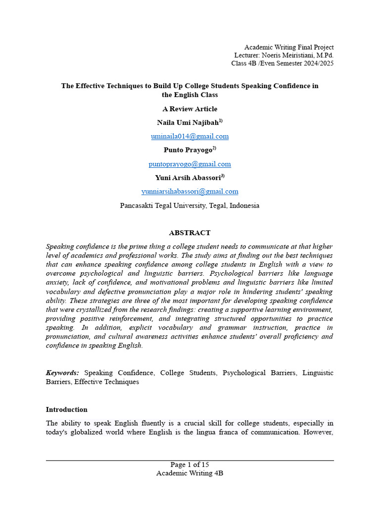 Boosting College Students' Speaking Confidence | PDF | Learning ...