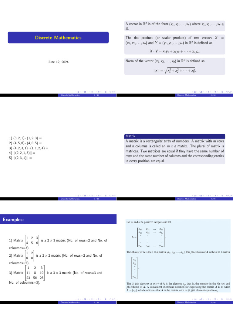 Discrete Mathematics: Vectors and Matrices | PDF | Matrix (Mathematics ...