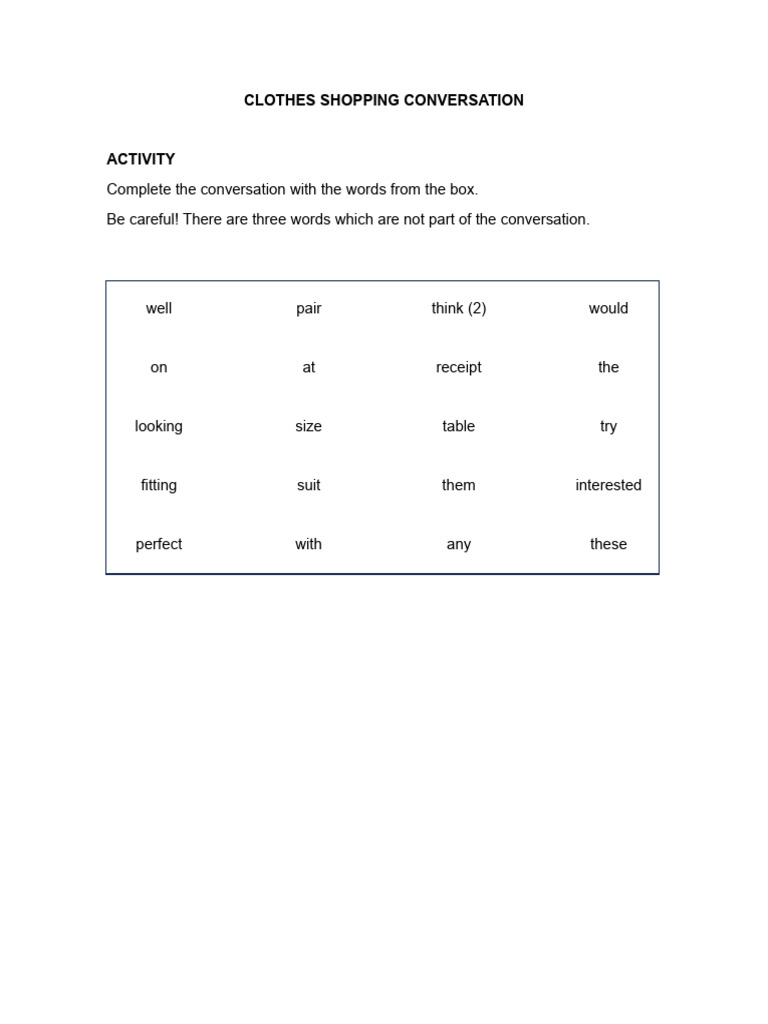 Clothes Shopping Dialogue Activity | PDF