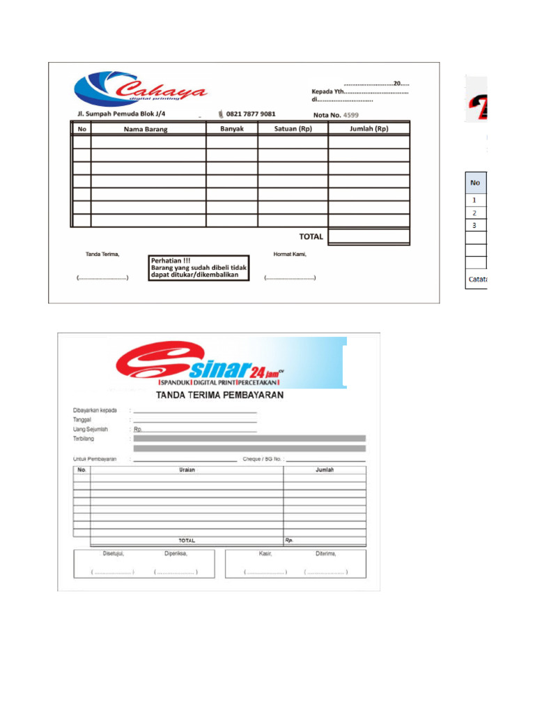 Nota Kontan dan Format Bon Penjualan | PDF