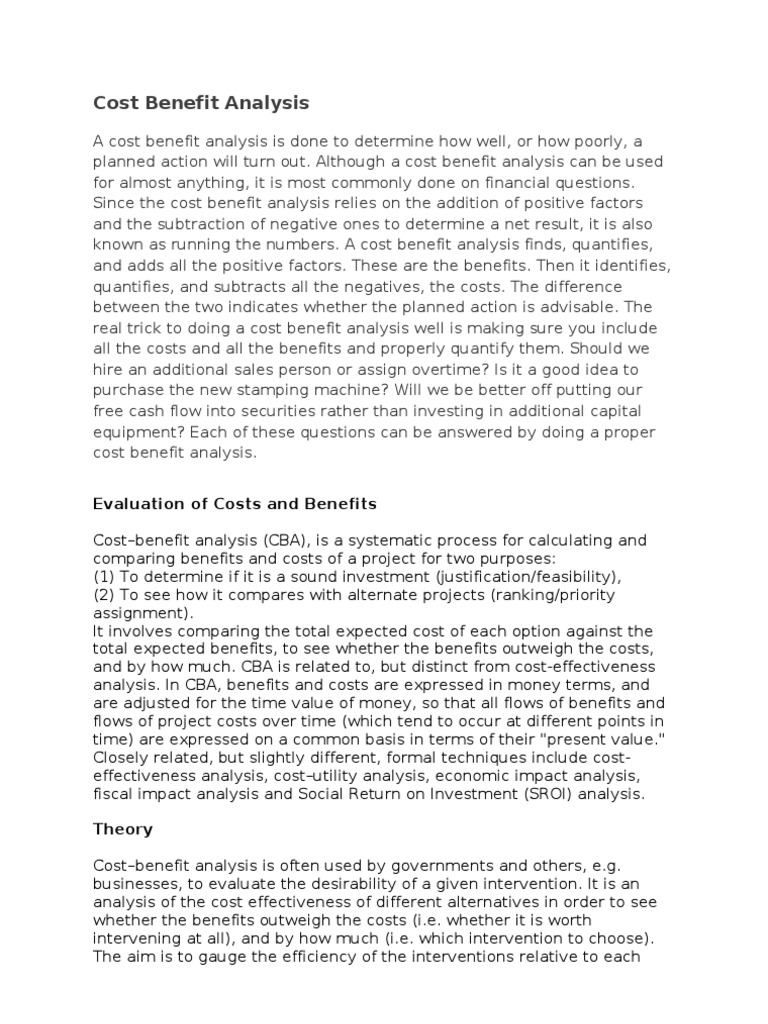 Cost Benefit Analysis | PDF | Cost–Benefit Analysis | Economics