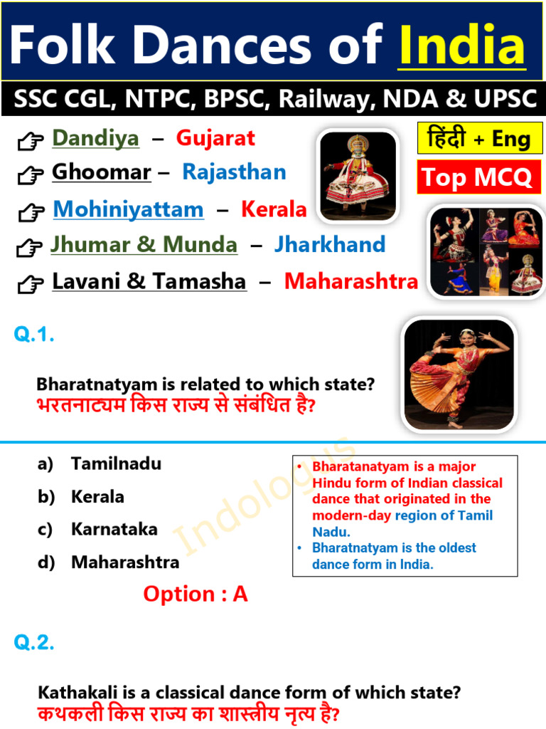Indian Folk and Classical Dances Quiz | PDF | Dances | Concert Dance