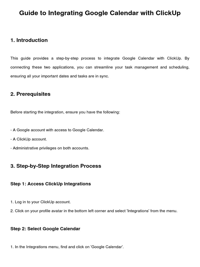 Google Calendar ClickUp Integration Guide PDF