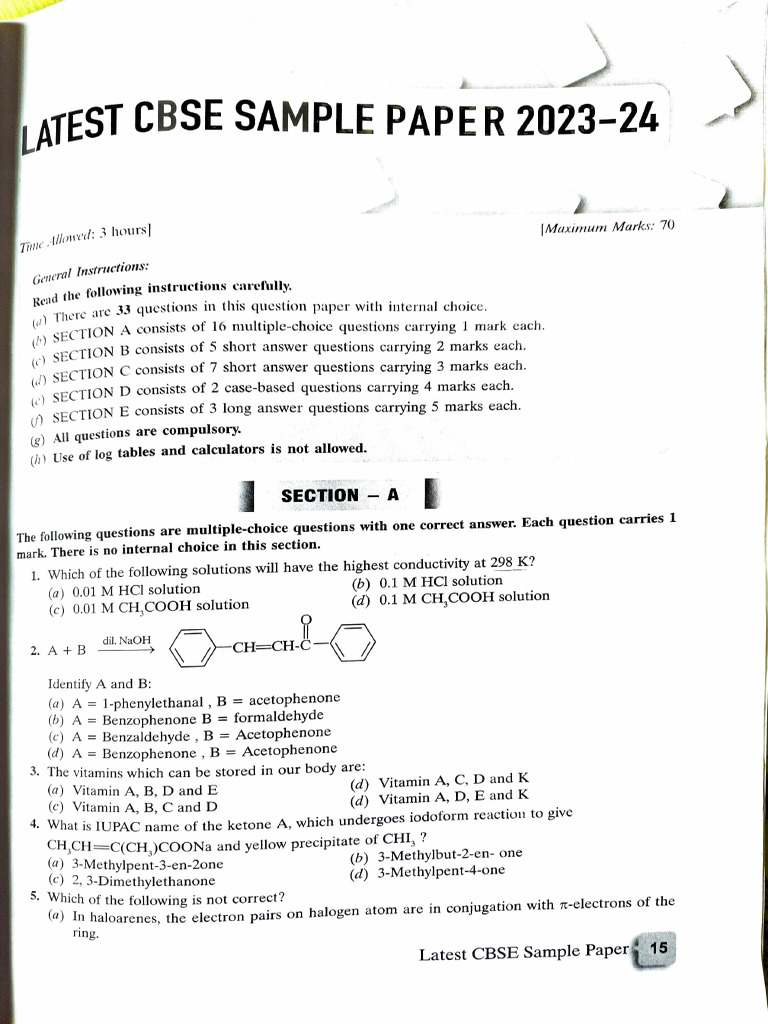 CBSE Sample Paper 2023-24 Guide | PDF | Chemical Reactions | Fuel Cell