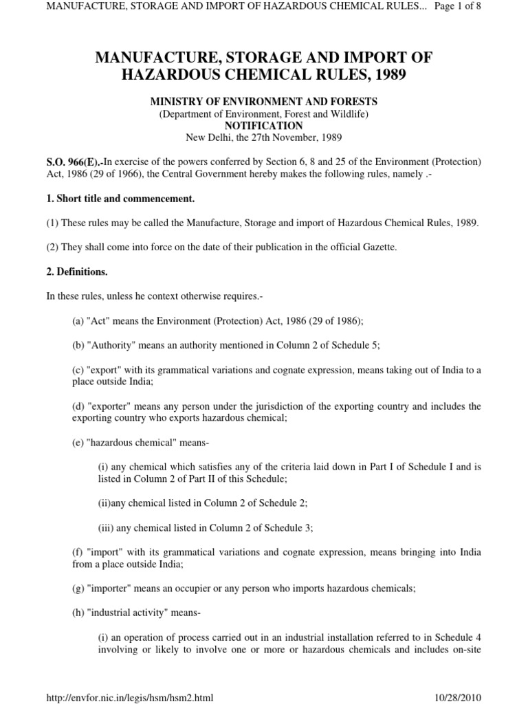 MSIH Rules for Hazardous Chemicals | PDF | Dangerous Goods | Emergency ...