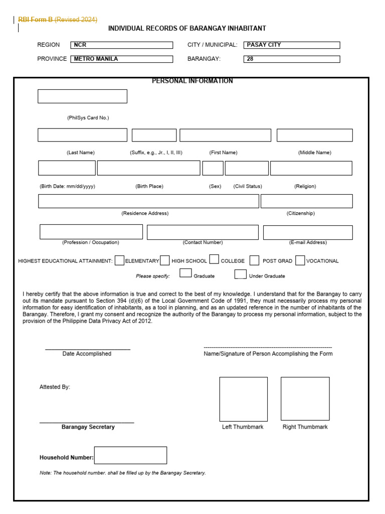 Revised RBI Form B 2024 for Barangays | PDF | Justice | Crime & Violence