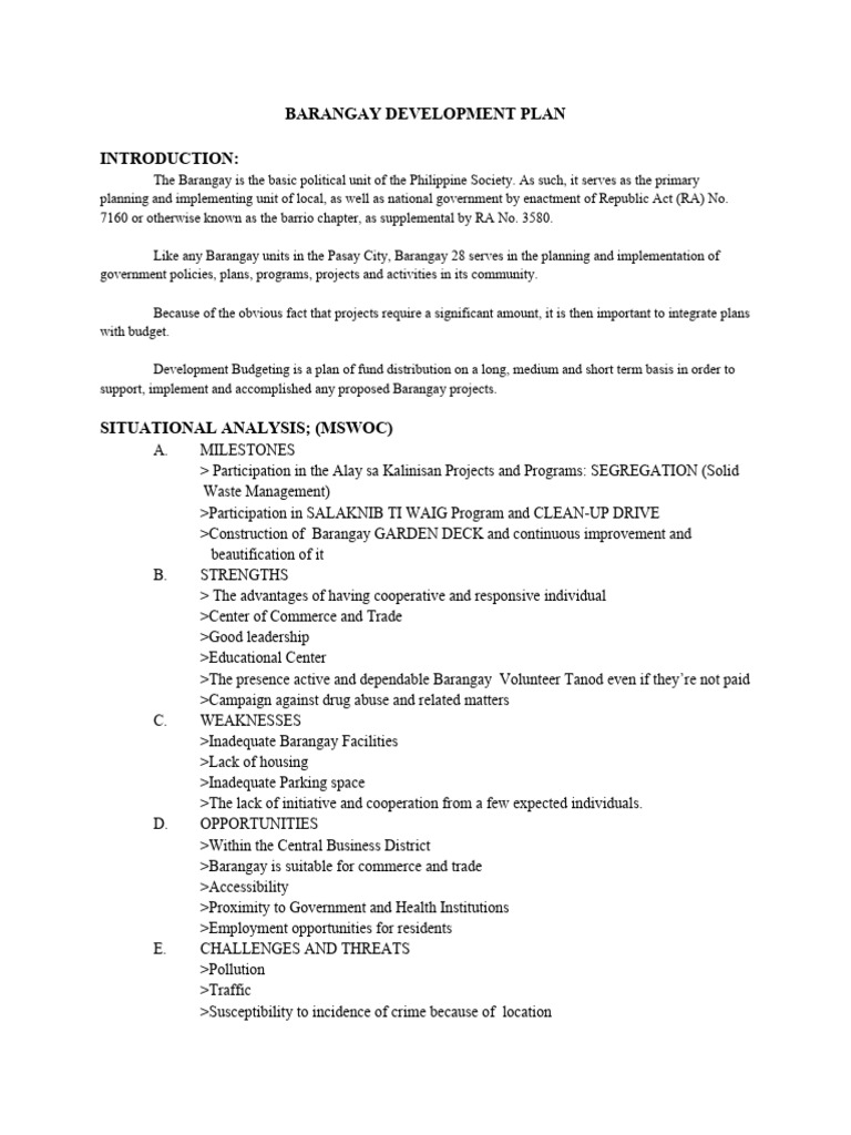 Barangay 28 Development Plan Overview | PDF | Infrastructure | Poverty
