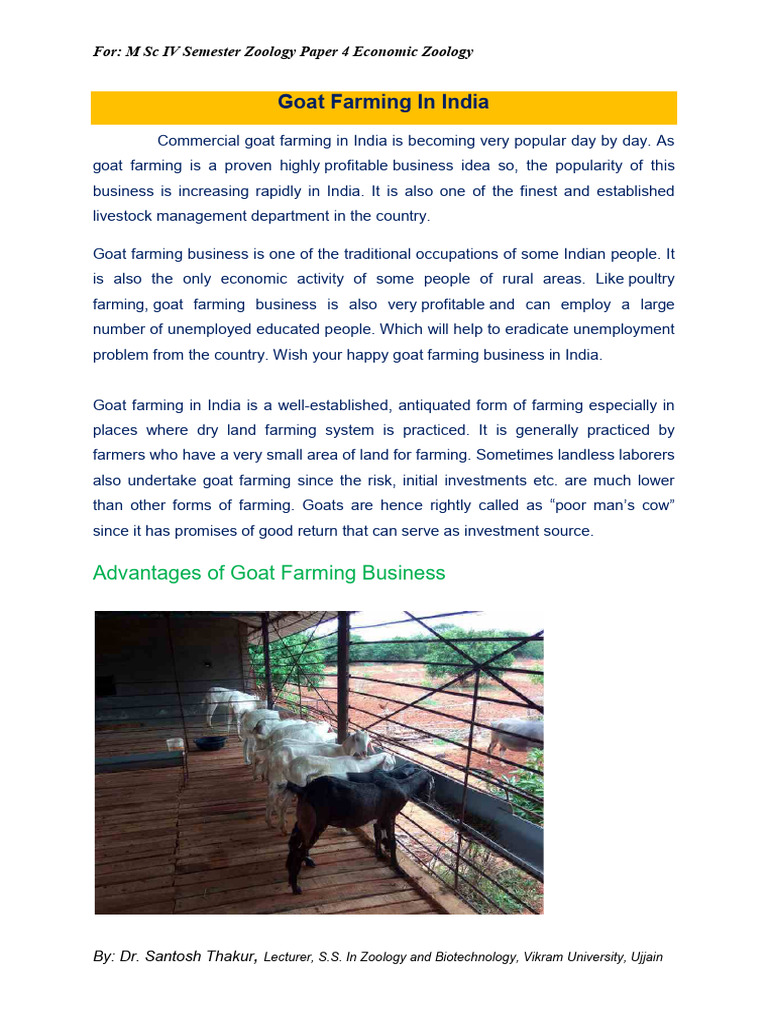 M SC Zoology 4 Sem Eco Zool Goat Farming by DR Santosh Thakur | PDF ...