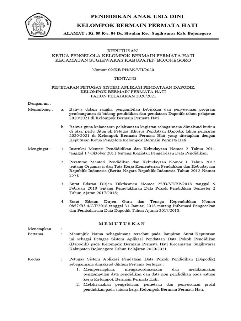 Contoh Sk Operator Dapodik Pdf