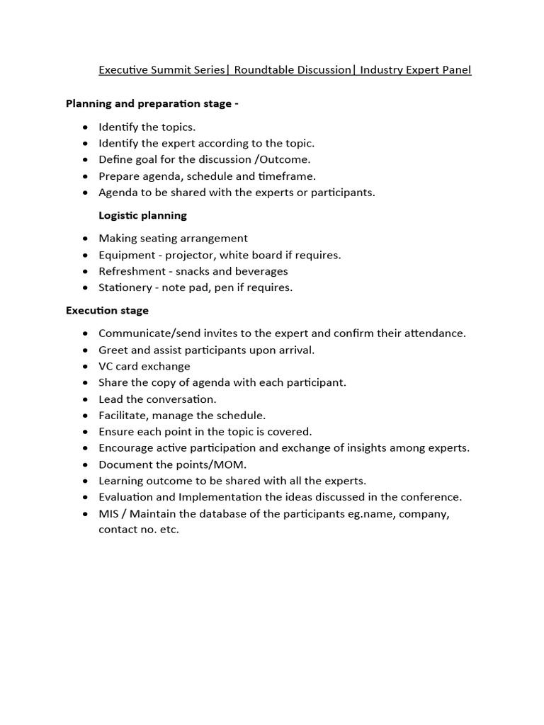 Executive Summit Roundtable Planning Guide | PDF
