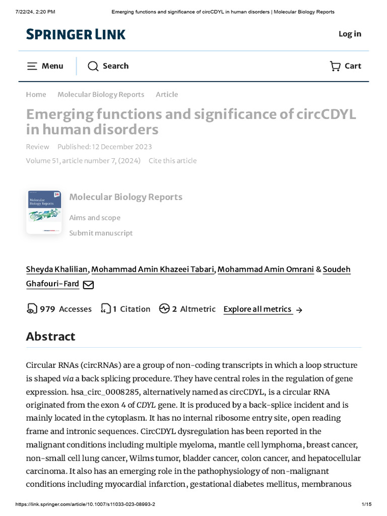 Emerging Functions and Significance of circCDYL in Human Disorders ...