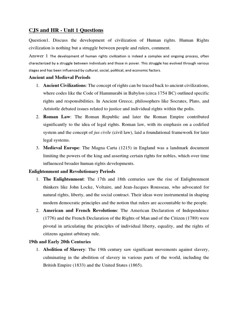 CJS and HR 1,3,4 Important Question Final | PDF | Human Rights | United ...