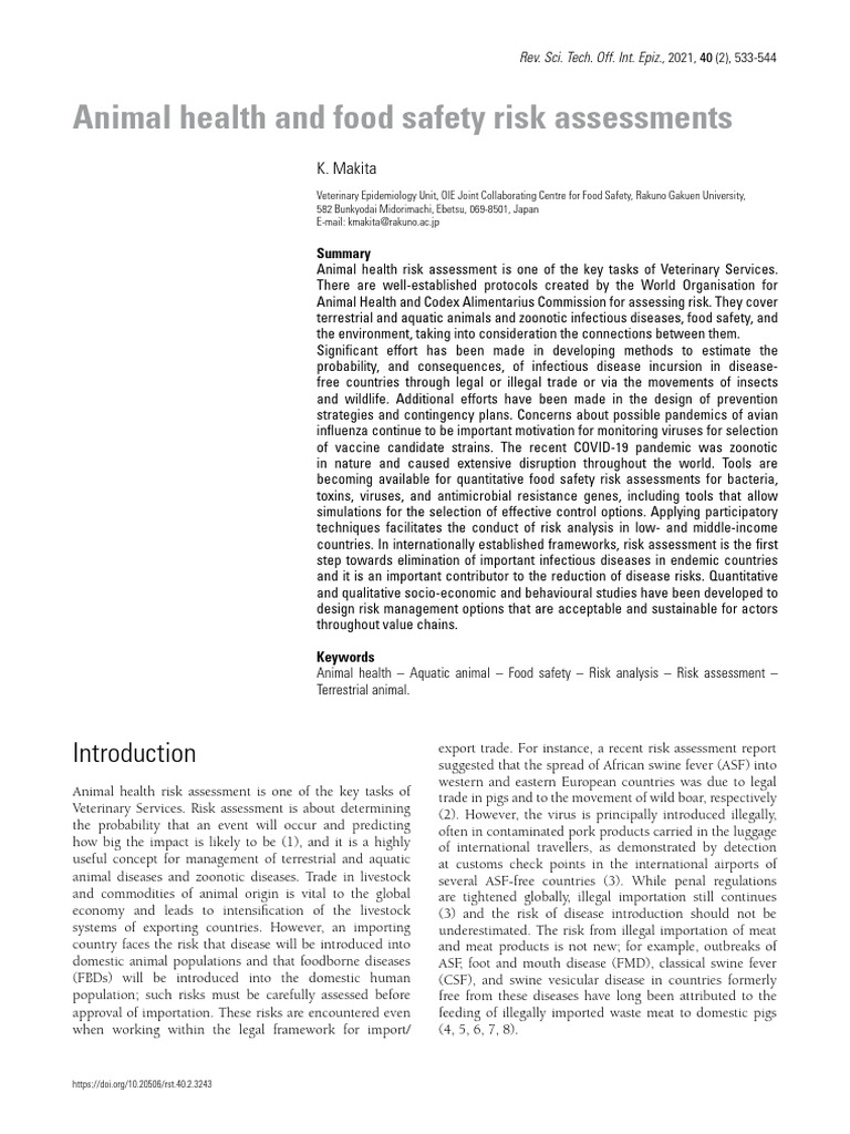 Animal Health and Food Safety Risk Assesments | PDF | Risk | Pandemic