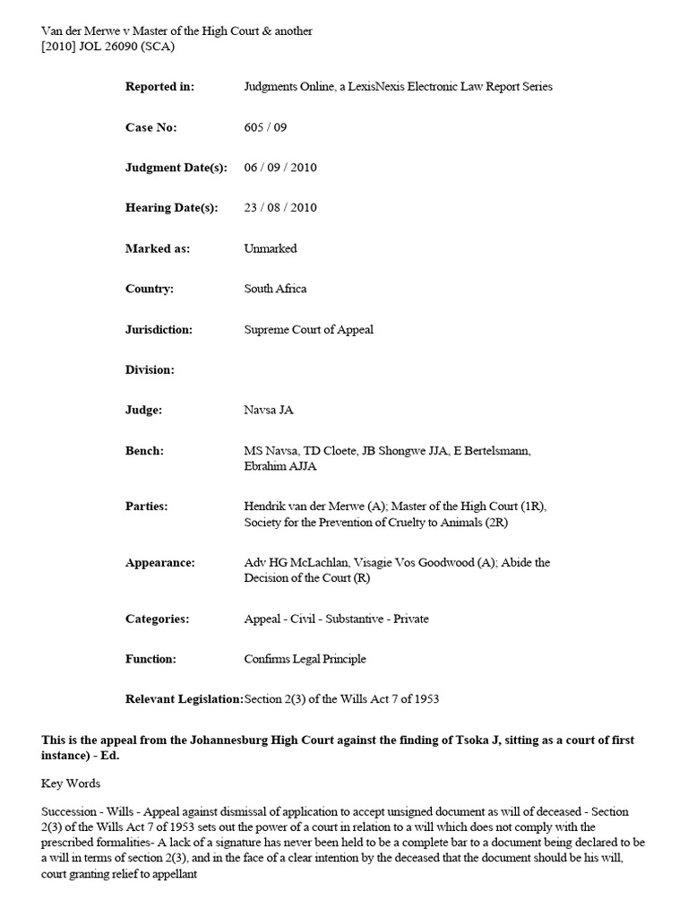 Appeal on Unsigned Will Validity | PDF | Will And Testament | Judgment