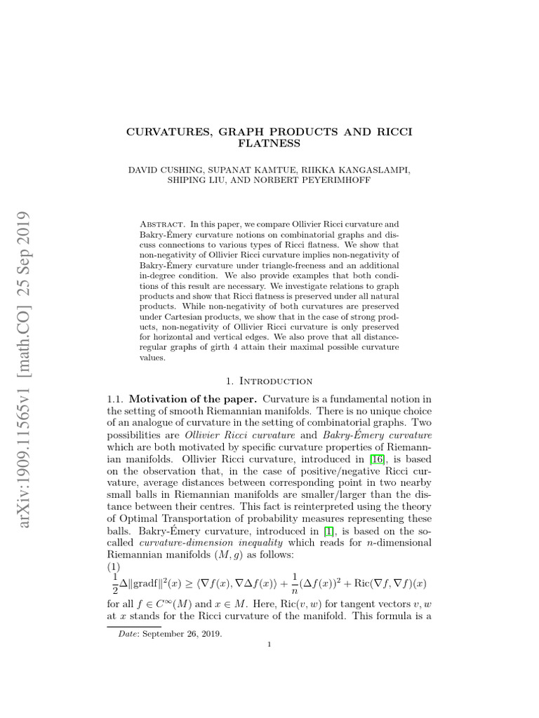 Curvatures, Graph Products and Ricci Flatness | PDF | Curvature ...