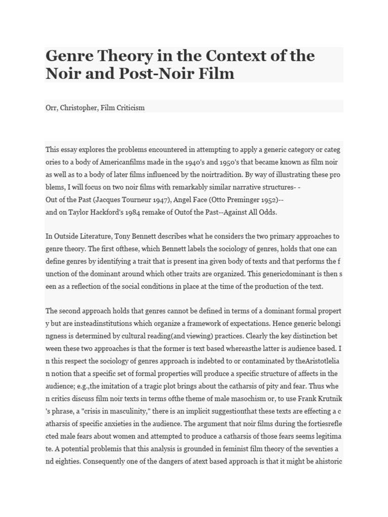 Genre Theory in The Context of The Noir and Post-Noir Film ...