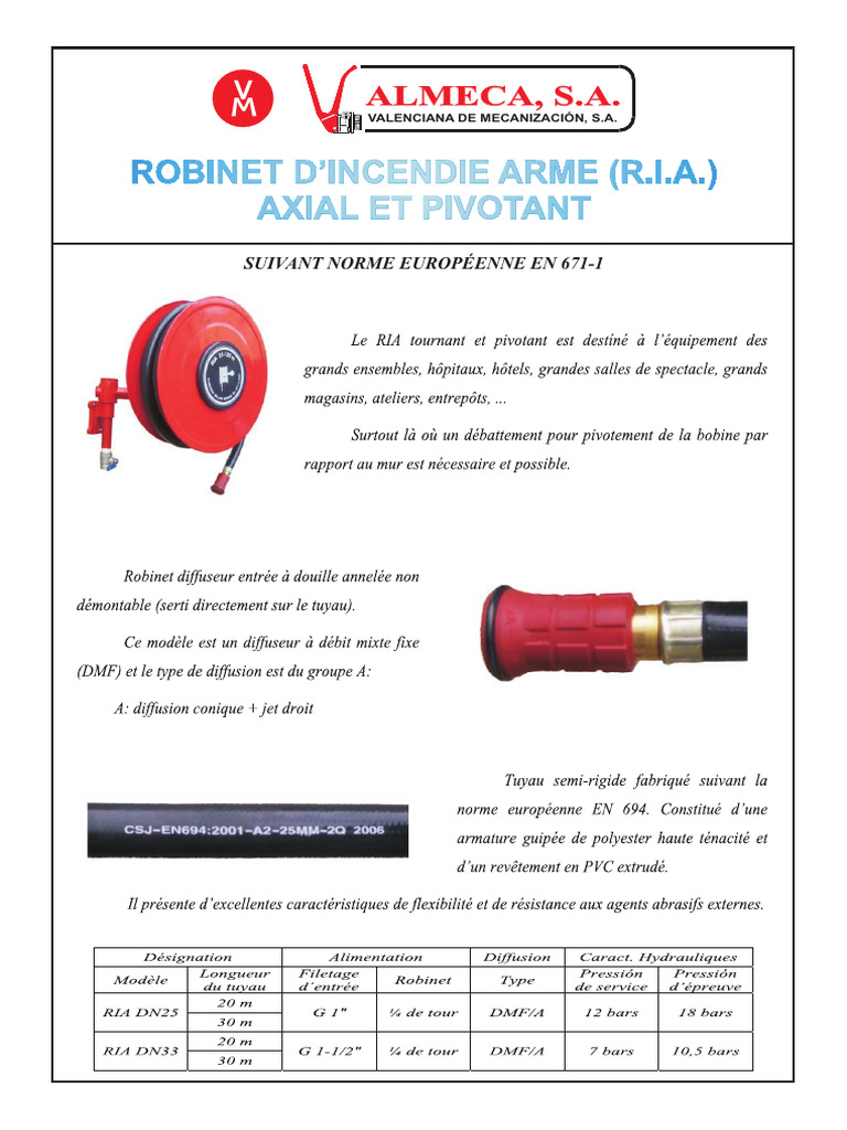 Robinet d'Incendie Armé RIA DN 25 | PDF | Robinet (plomberie ...