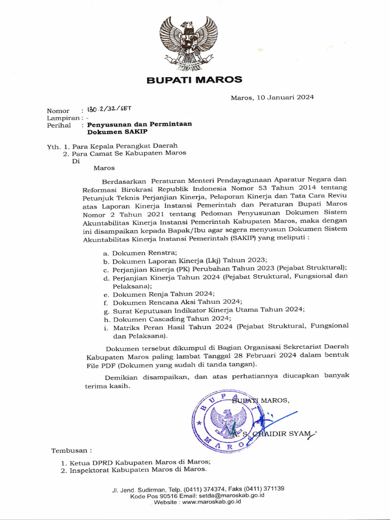 Surat Penyusunan Dan Permintaan Dokumen Sakip | PDF