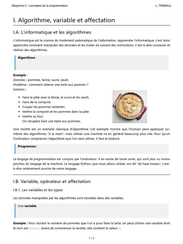 Algorithmes et affectation en Python | PDF | Programmation informatique ...