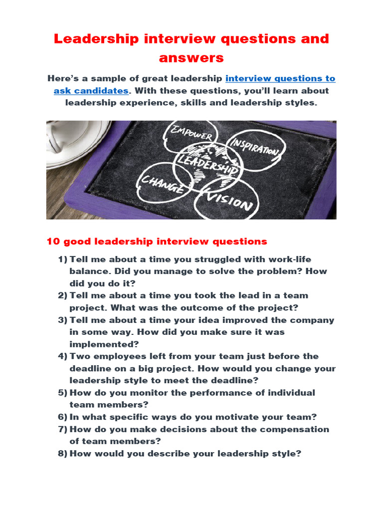 Leadership Interview Questions and Answers | PDF | Leadership | Motivation