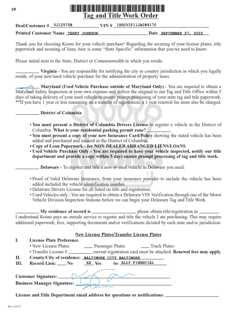 Tag and Title Instructions by State | PDF | Vehicle Registration Plate ...
