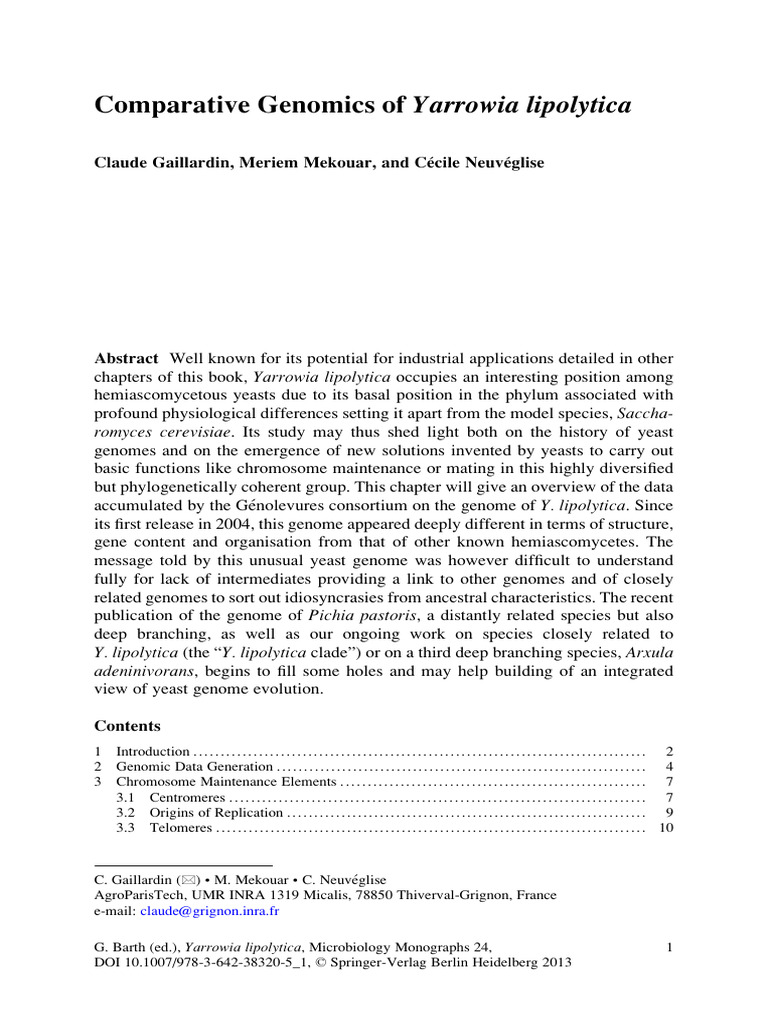 Comparative Genomics of Yarrowia Lipolytica: Claude@ | PDF | Intron ...