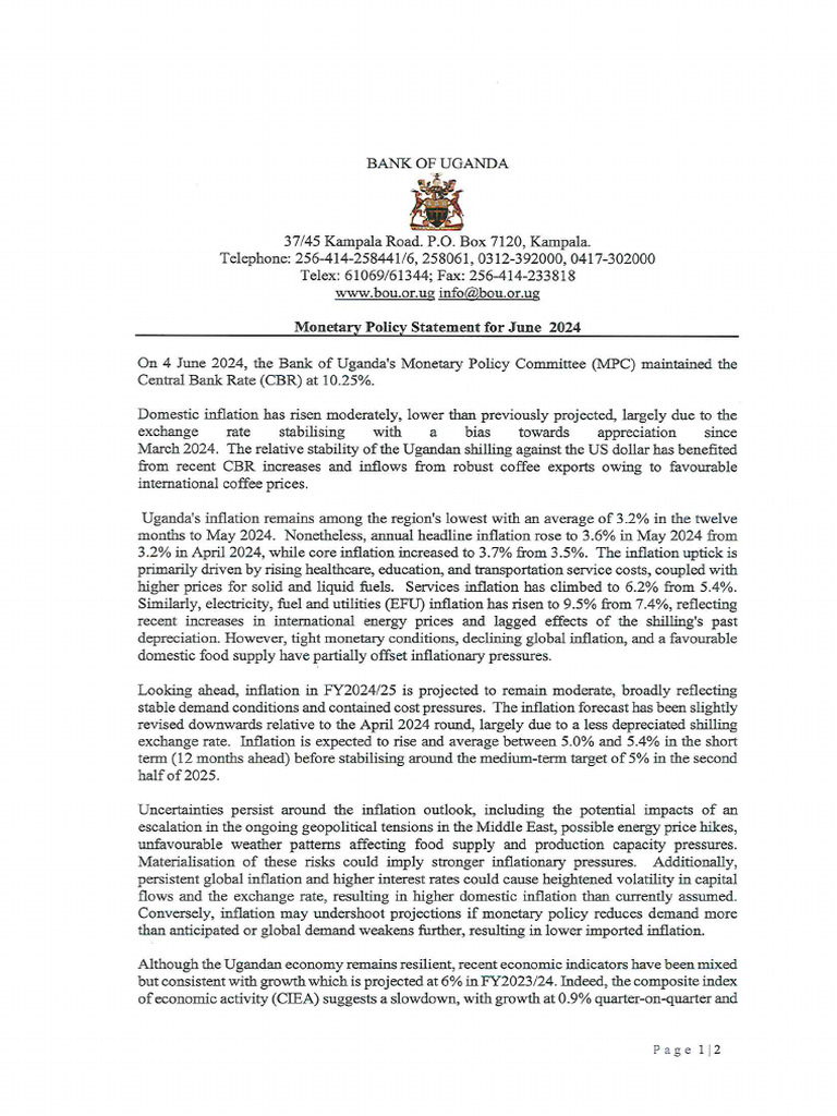 Monetary Policy Statement June 2024 | PDF