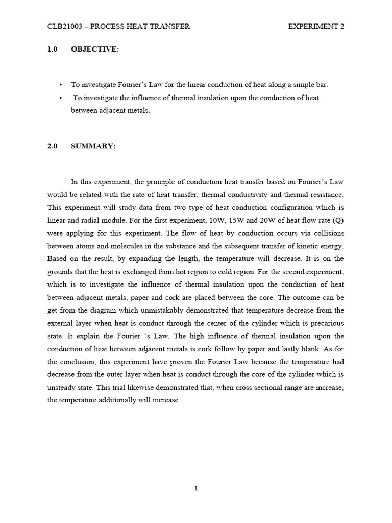 Heat Transfer Experiment: Fourier's Law | PDF | Thermal Conduction ...