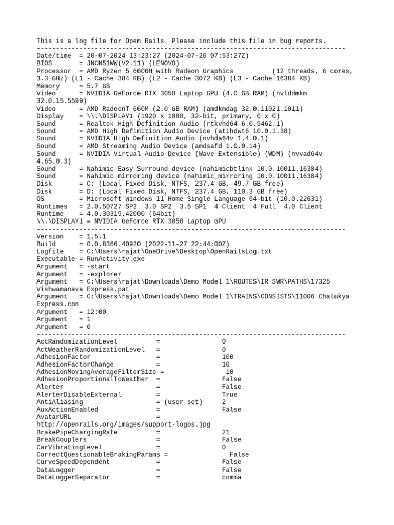 Open Rails Log File Analysis | PDF | Graphics Processing Unit | Cpu Cache