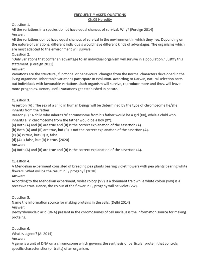 FREQUENTLY ASKED QUESTIONS, Ch9 Class X | PDF | Dominance (Genetics ...